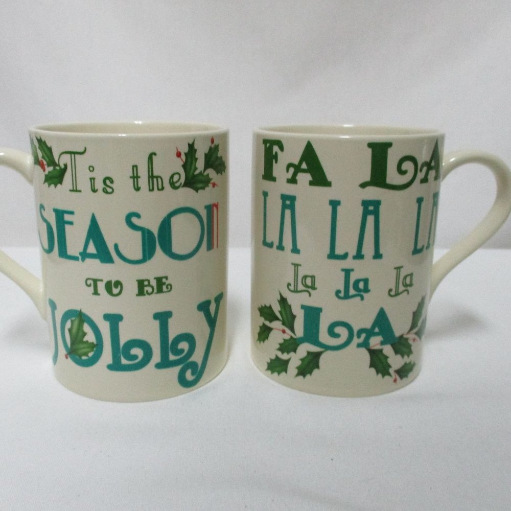 Lenox Tis The Season to be Jolly & Fa La La La Mug Cup Set 2 Holiday Christmas